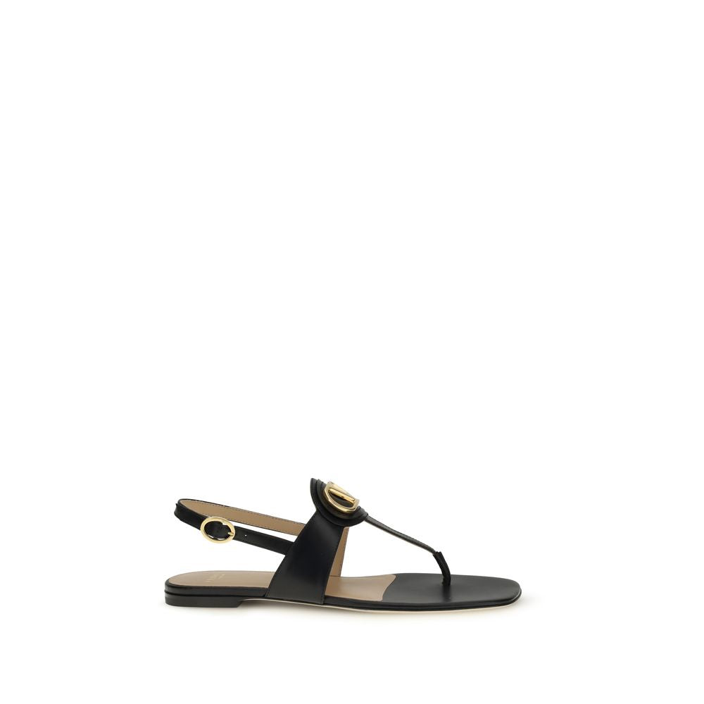 Valentino Garavani Black Calf Leather Bos Taurus Flat Sandals