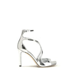 Jimmy Choo Silver Calf Leather Bos Taurus Stiletto Heel Sandals