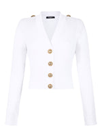 Balmain Button-Trim Cable-Knit Cardigan