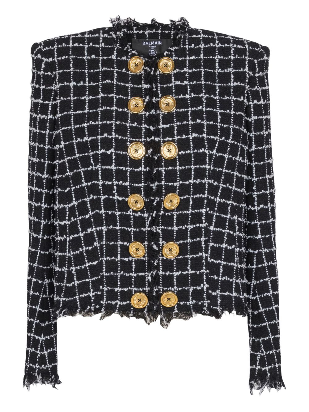 Balmain Frayed Button cropped Tweed Jacket