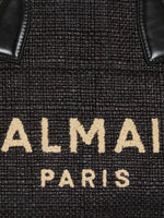 Balmain Track Tote Bag In Raffia And Calfskin