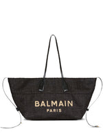 Balmain Track Tote Bag In Raffia And Calfskin