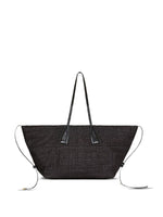 Balmain Track Tote Bag In Raffia And Calfskin