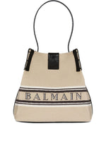 Balmain Release Bucket Bag In Canvas And Calfskin