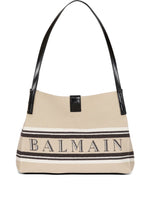 Balmain Medium Release Shopper Bag In Canvas And Calfskin