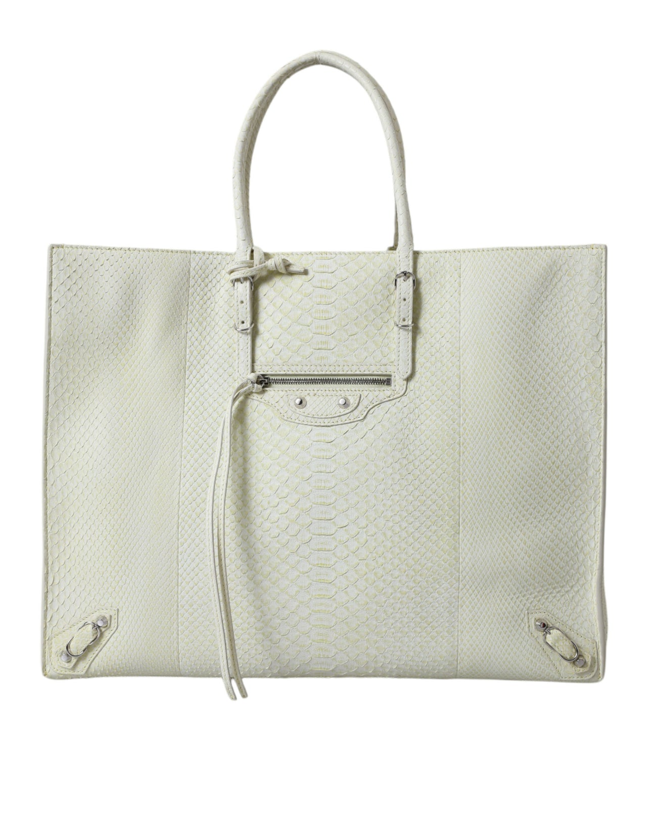 Balenciaga White Yellow Exotic Skin Leather Shopping Tote PAPIER Bag